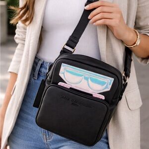 ✨ Karl Lagerfeld Paris Black Crossbody Bag Sunglasses Appliqué NWT ✨